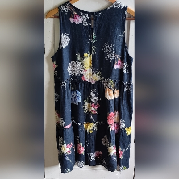 Le Raganne 100% Linen Navy Floral Sleeveless Tiered Dress | Made In Italy I XS - Picture 2 of 8